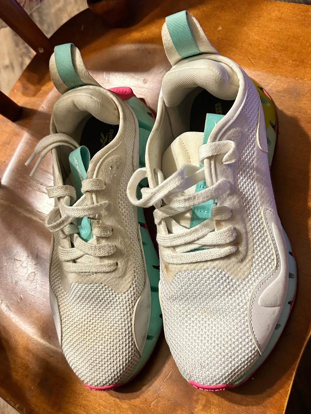 Reebok White Sneakers with Aqua and Pink Accents